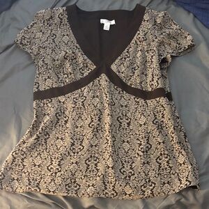 LOFT Black and Cream Floral Blouse